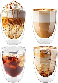4er Set Doppelwandige Kaffeegläser, 350ml Cappuccino Tassen, Latte Macchiato Gläser, Kaffeeglas Teegläser für Kaffee, Eis, Milch, Saft, Tee