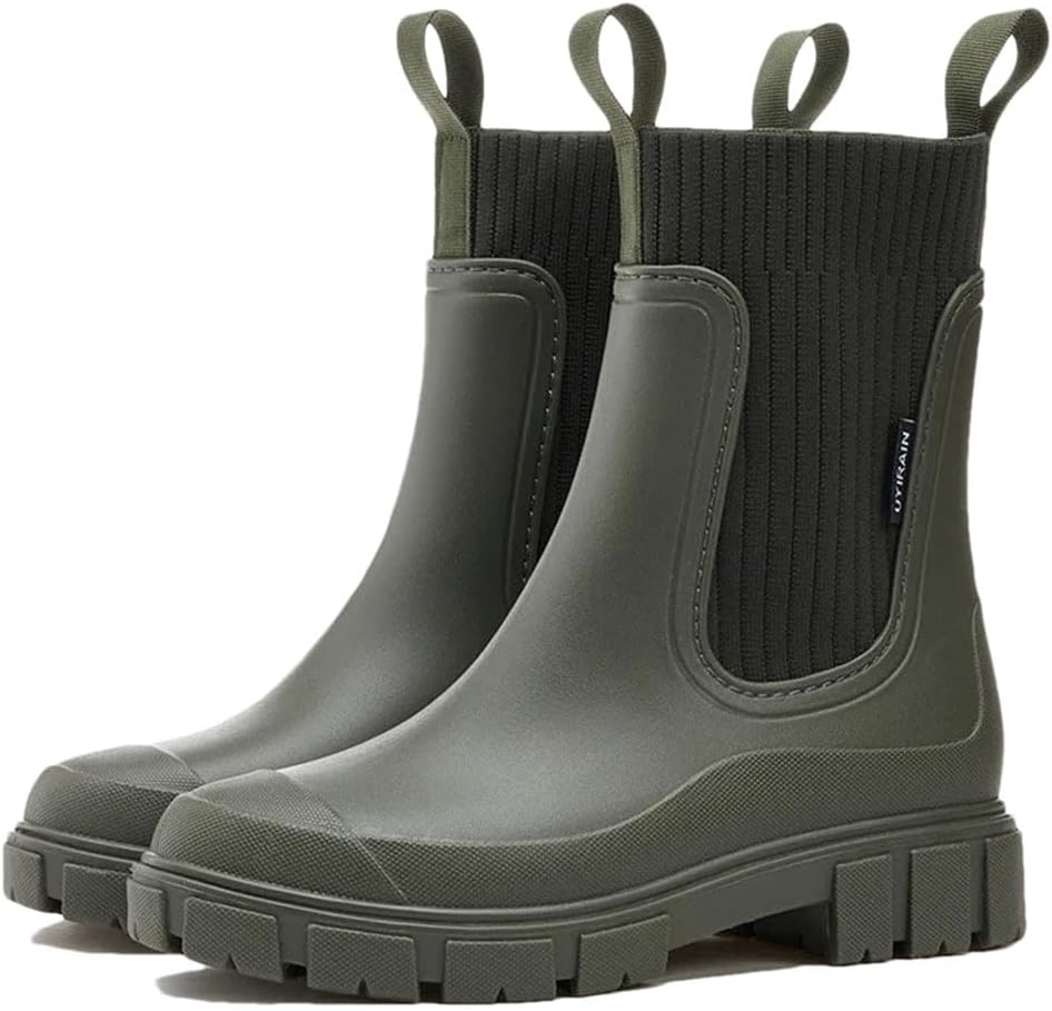 Men's Boots Mid Calf Shallow Pvc Round Toe Rain Shoes Rain Boots Platform Waterproof Boots