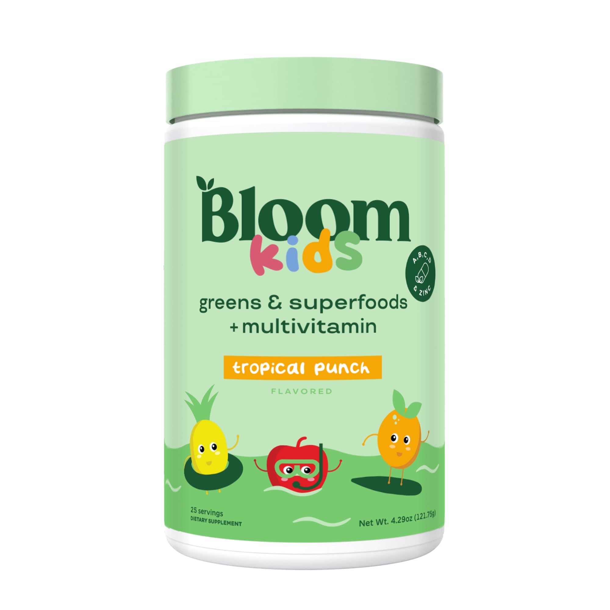Bloom Nutrition Superfood Greens Powder for Kids, Digestive Enzymes, Probiotics, Prebiotics, Gut Health, Chlorella, Green Juice Mix w/Beet Root Powder (25 Servings (Pack of 1), Tropical Punch)