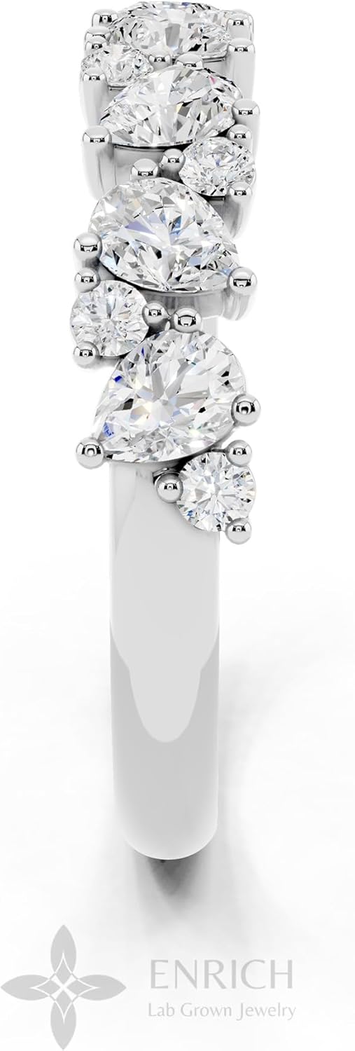 0.60 Carat Round and Pear Shape Lab Grown Diamond Wedding Bands for Women in 14K Gold Plated 925 Sterling Silver Eternity Engagement Anniversary Ring F-G Color VS Clarity Fine Jewelry Gift for Her