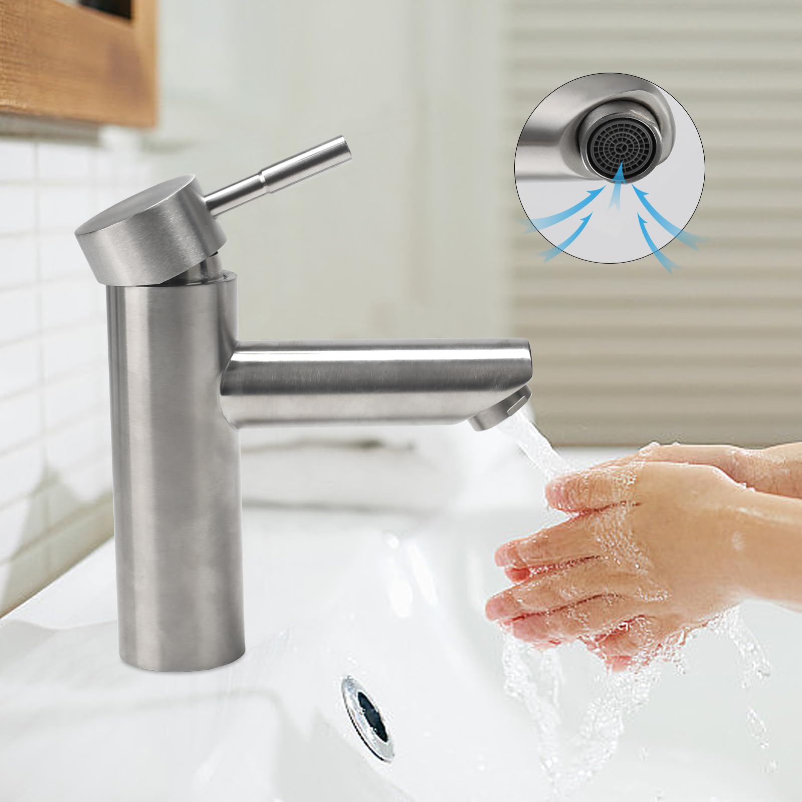 Rubinetto Bagno Lavabo Acciaio Inossidabile 304, Miscelatore Cucina con Tubo Flessibile, Rubinetto Vasca da Bagno, Miscelatore Bagn per Lavandino, WC per Gli Ospiti (Argento)