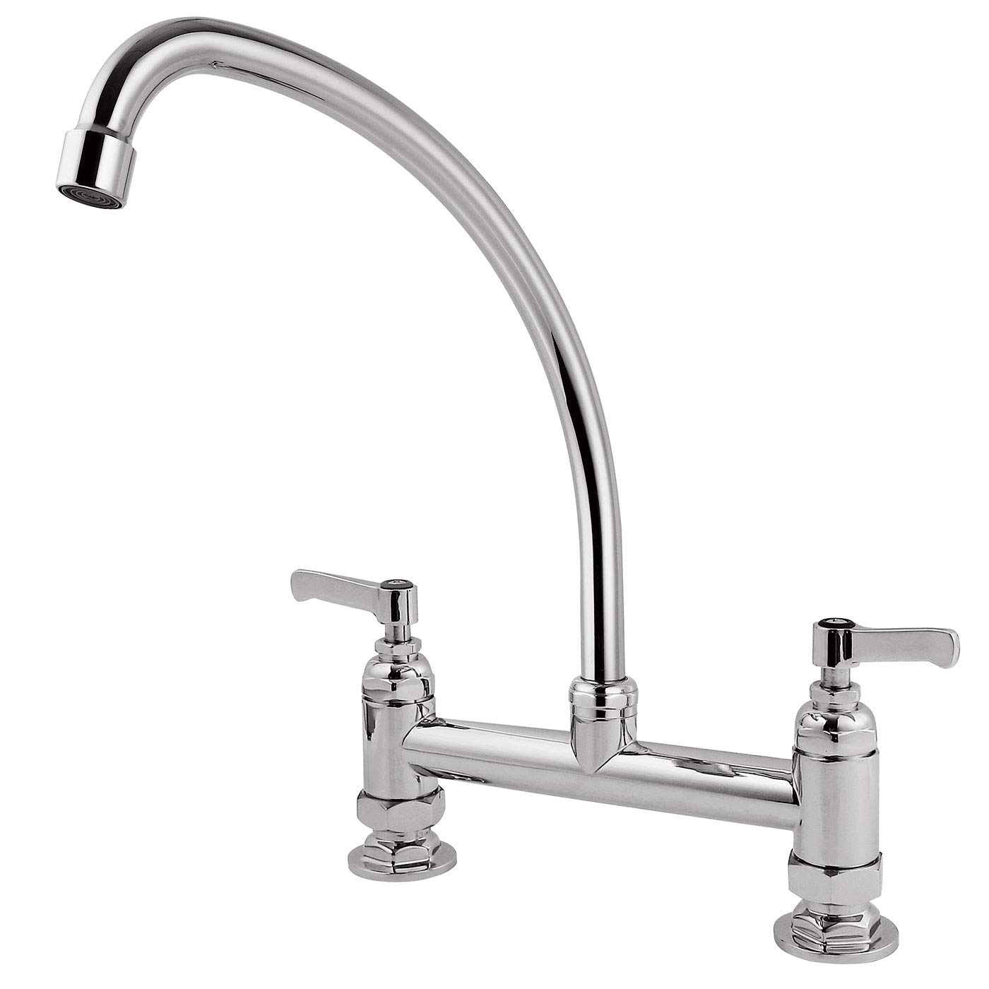 Commercial Kitchen Mixer Tap Double Wheel Handle with Swivel Spout Sink Tap, 2 Hole 8 Inch Center Deck Mounted, Brass Constructed Polished Chrome (8inch arc spout)