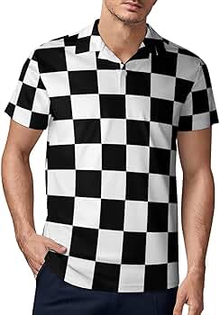 トップス NAMACHEKO Check-Pattern Polo Shirt Ykklima Black White Race Checkered Flag Pattern Mens Polo