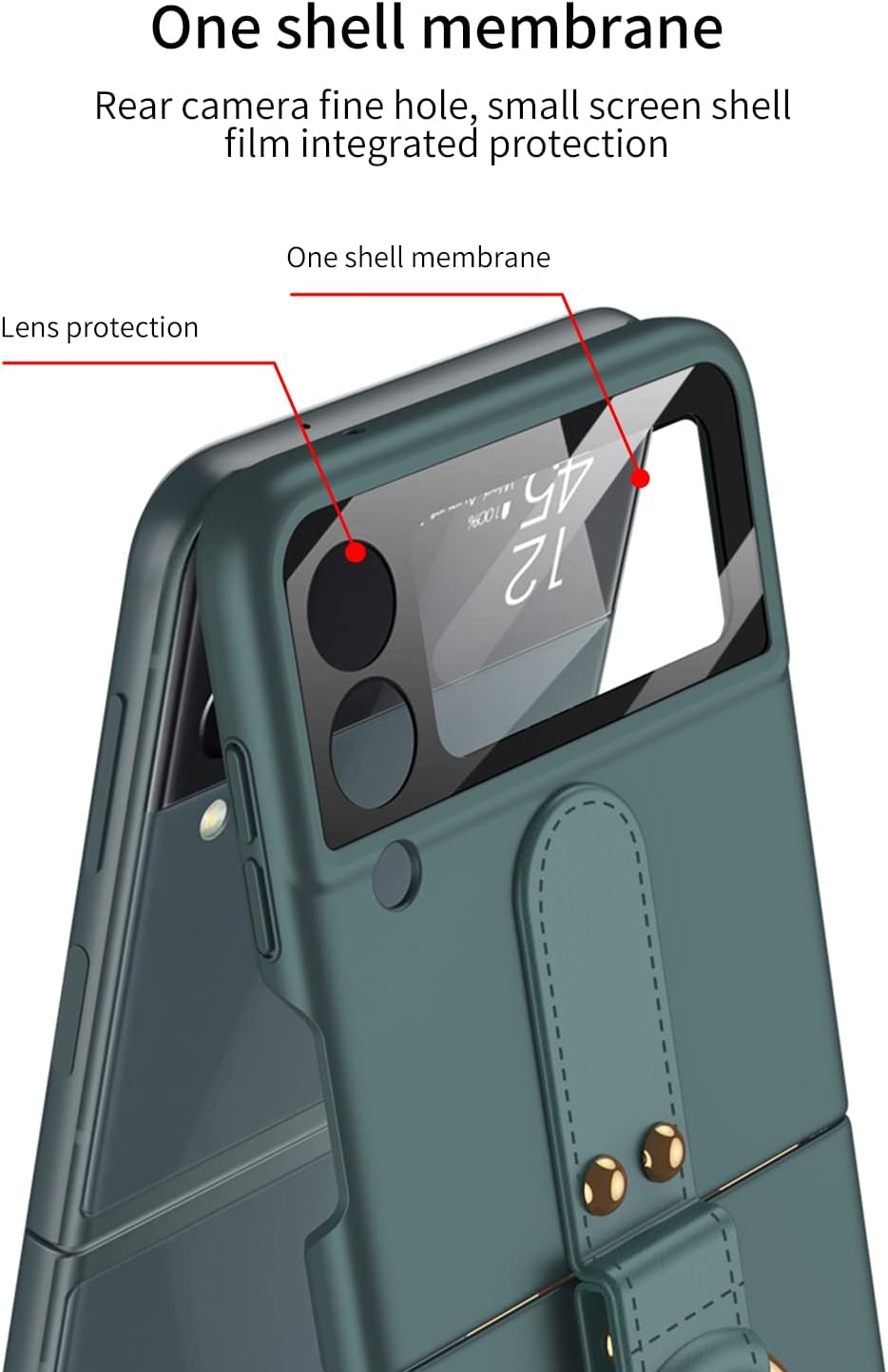 Galaxy Z Flip 4 Case with Ring Holder and Strap 9H Glass Camera Lens Screen Protector Ultra Thin Matte PC Cover Anti-Drop All-Inclusive Case (Green)
