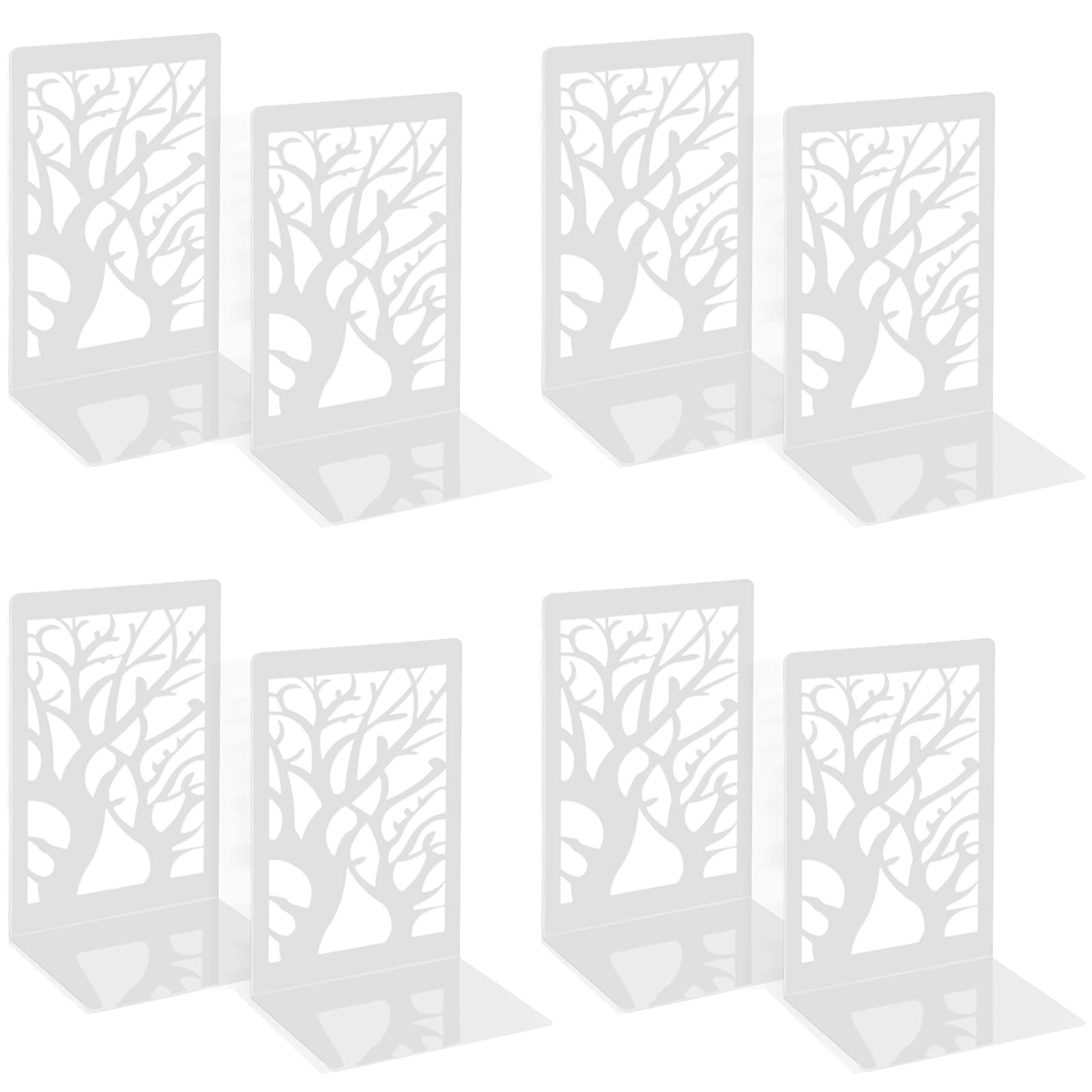 4 Pares Sujetalibros Estanteria, Sujeta Libros Metal Apoya Libros para Estanteria Soporte Libros Decorativo Tapones para Estantes de Libros para Oficina Biblioteca Hogar Escuela (Blanco)