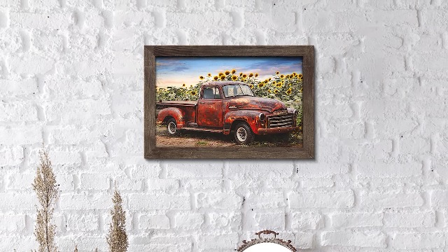 Amazon.com: Red Truck Framed Wall Art: Rustic Farm Vehicle