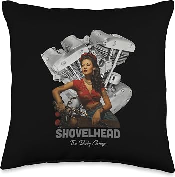 The Dirty Gringo Vintage HD Motorcycle VTwin Shovelhead Engine Pinup V46 Throw Pillow, 16x16, Multicolor