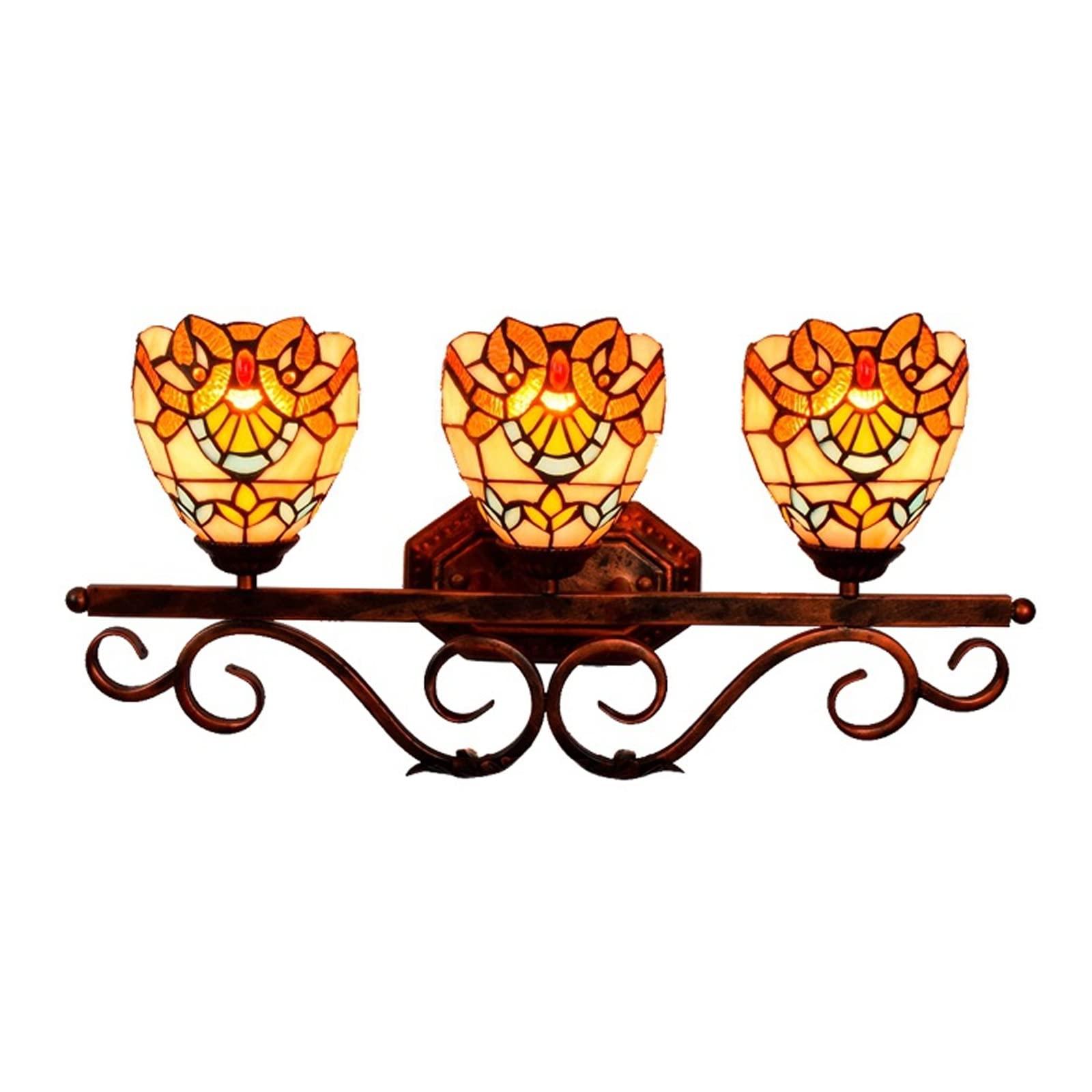 SXSCARKX Modern Wall Light Baroque Retro Three-Head Lamp Tiffany Style Mirror Headlights for Bedroom Living Room Corridor Bathroom Needed