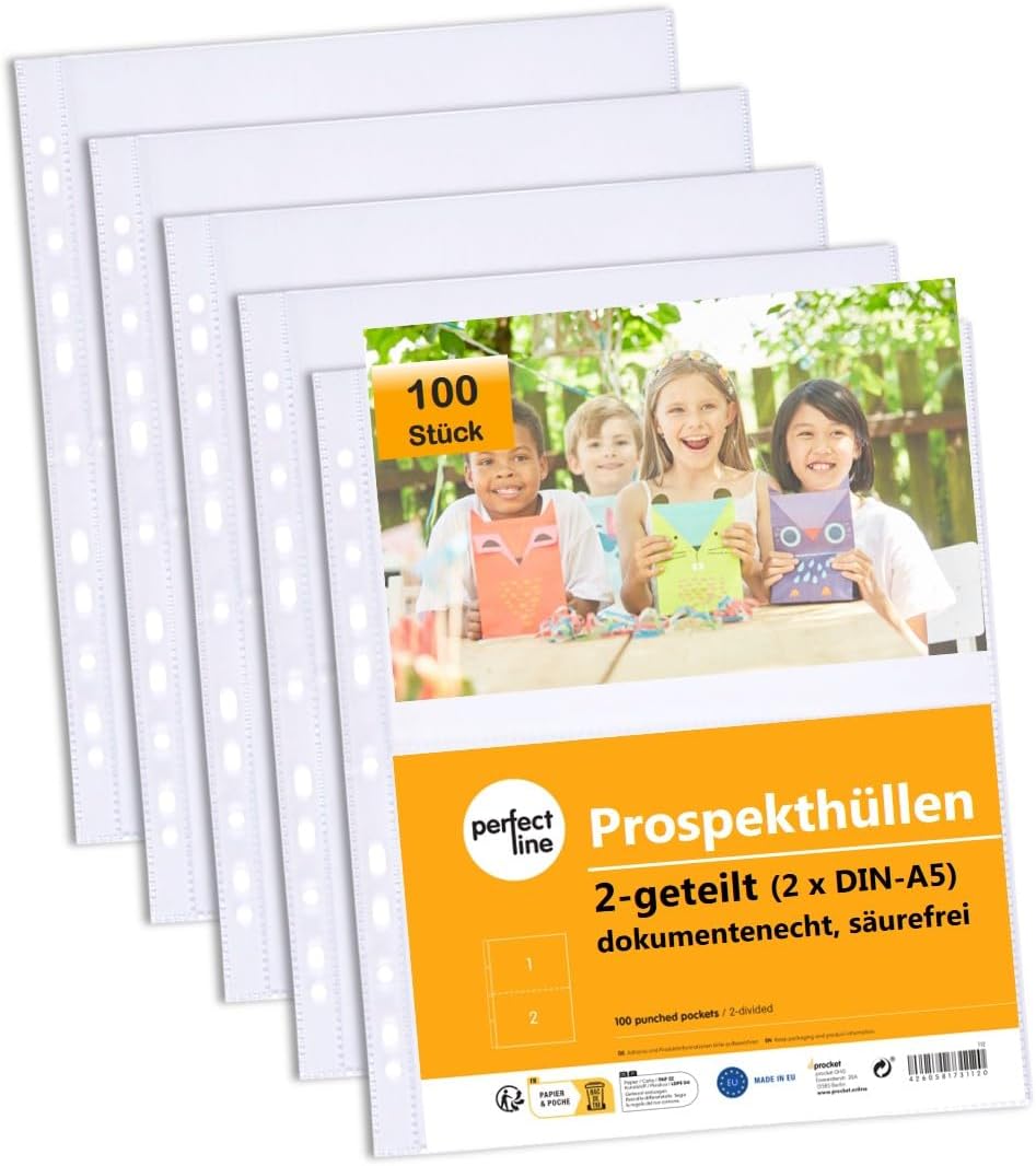 Perfect Line 100 Pochettes Transparentes Pour Documents DIN