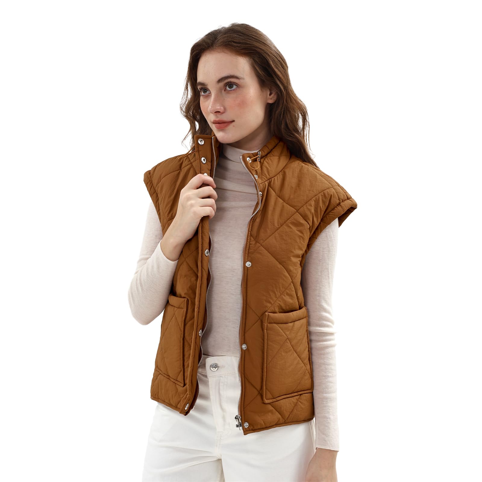 Amazhiyu Gilet trapuntato da donna, leggero, per esterni, imbottito, senza maniche, con tasche