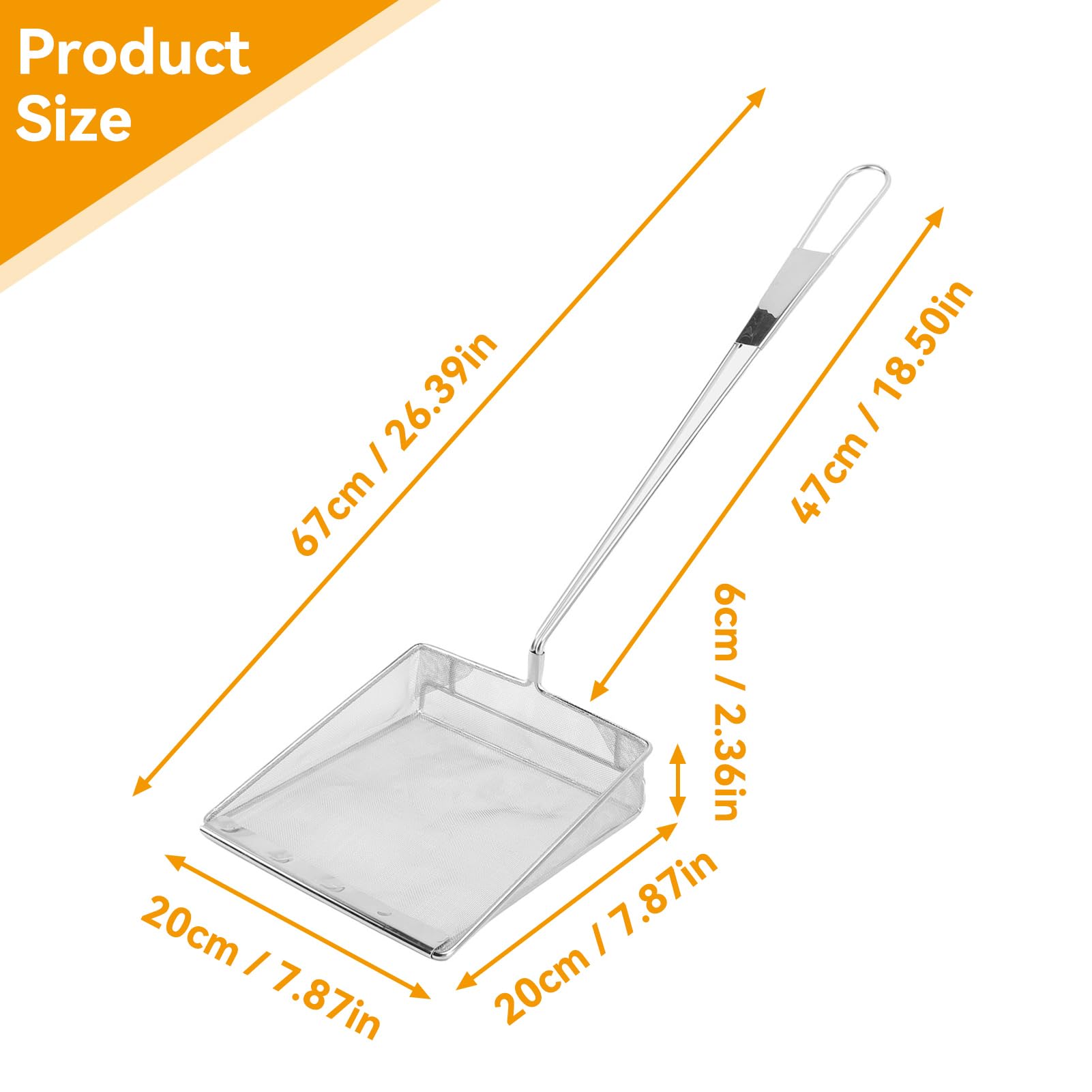 Écumoire à mailles carrées, écumoire à huile pour friteuse, cuillère à frire, passoire araignée en acier inoxydable avec long manche pour cuisine, piscine, aliments frits