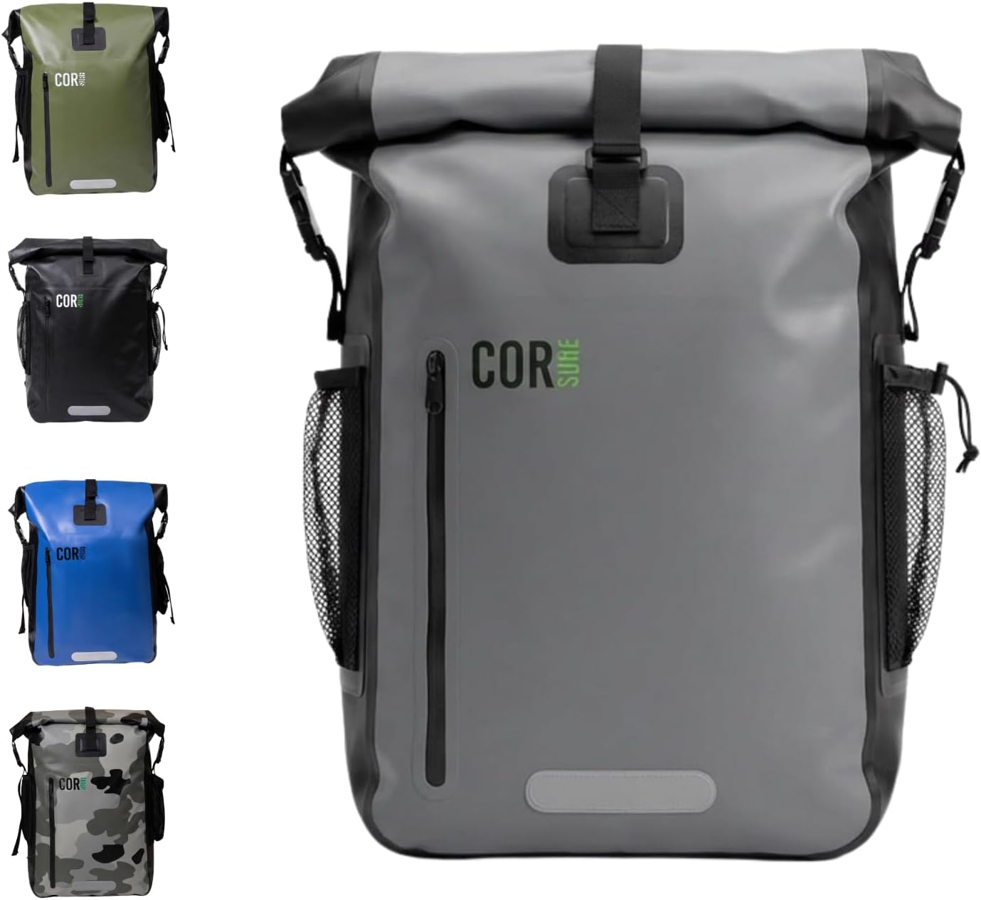COR Board Racks Surf Waterproof Dry Bag Backpack with Padded Laptop Sleeve - 40L , Grey