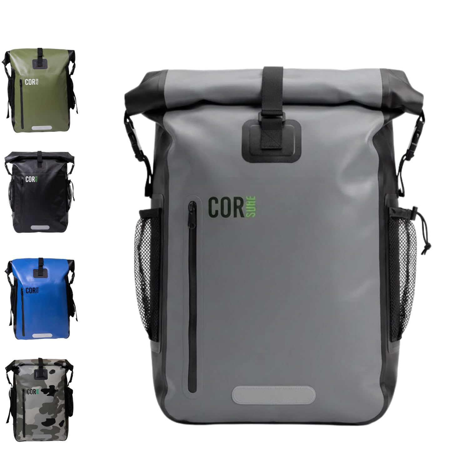 COR Board Racks Surf Waterproof Dry Bag Backpack with Padded Laptop Sleeve - 40L , Grey