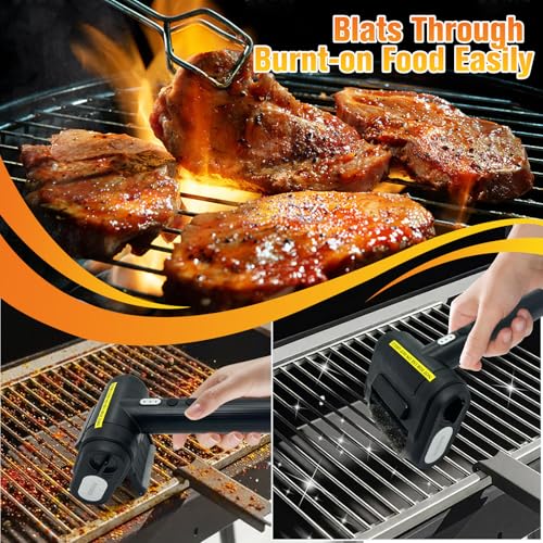 Image of Electric Rechargeable Grill Brush,Grill Cleaner for Outdoor Grill with 800 RPM Motor - Bristle Stainless Steel Grill Cleaner with LED Light for BBQ, Heavy Duty Grill Cleaning(Black)