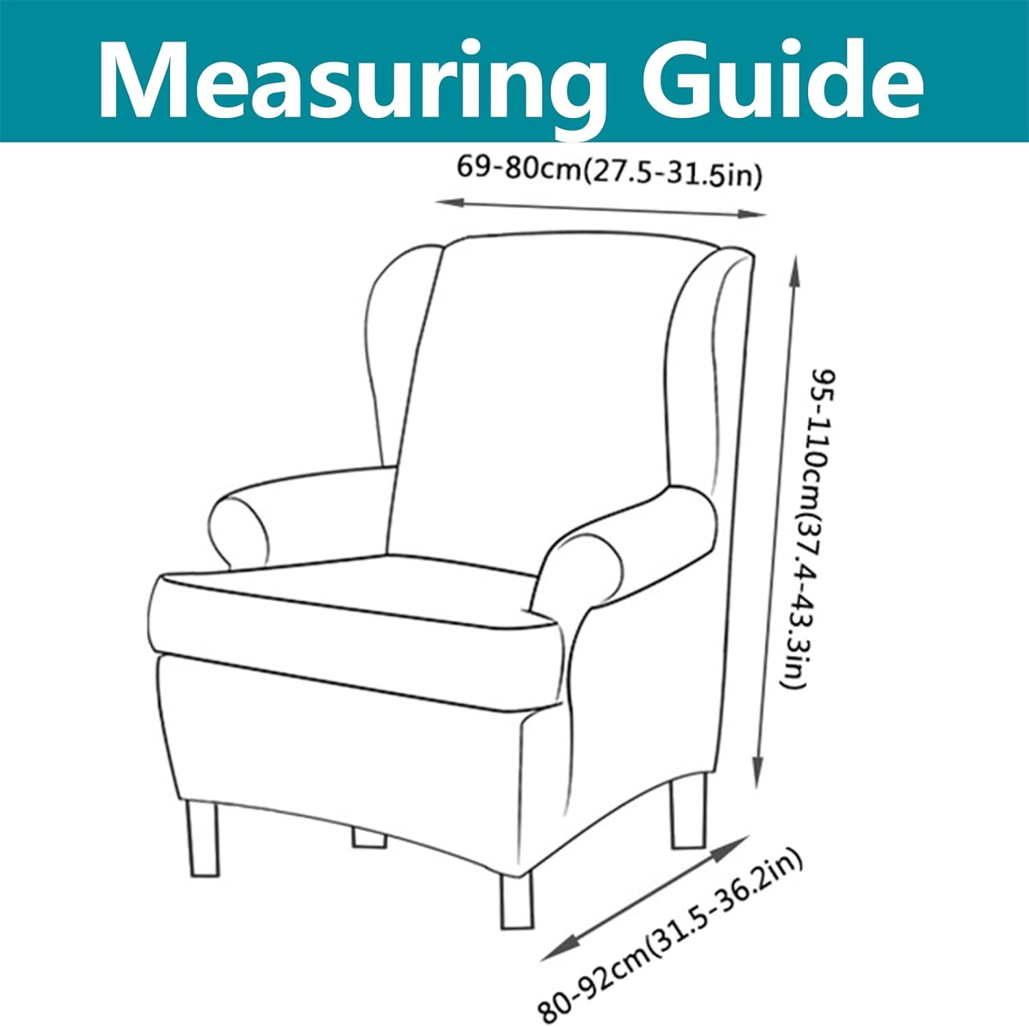Konsilsa 2 Pieces Wing Chair Slipcover, Jacquard High Stretch Wingback Chair Cover Machine Washable Armchair Slipcovers Chair Covers for Reception Office Counter (Color : Dark Green)