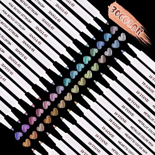 H-Tone 30 Colors Metallic Markers Fine Point Washable Water Color Pen For Kids Scrapbooking Supplies Drawing Markers For Coloring On Black Paper Diy Craft Photo Album Rock Painting (30 Metallic) #TOP1