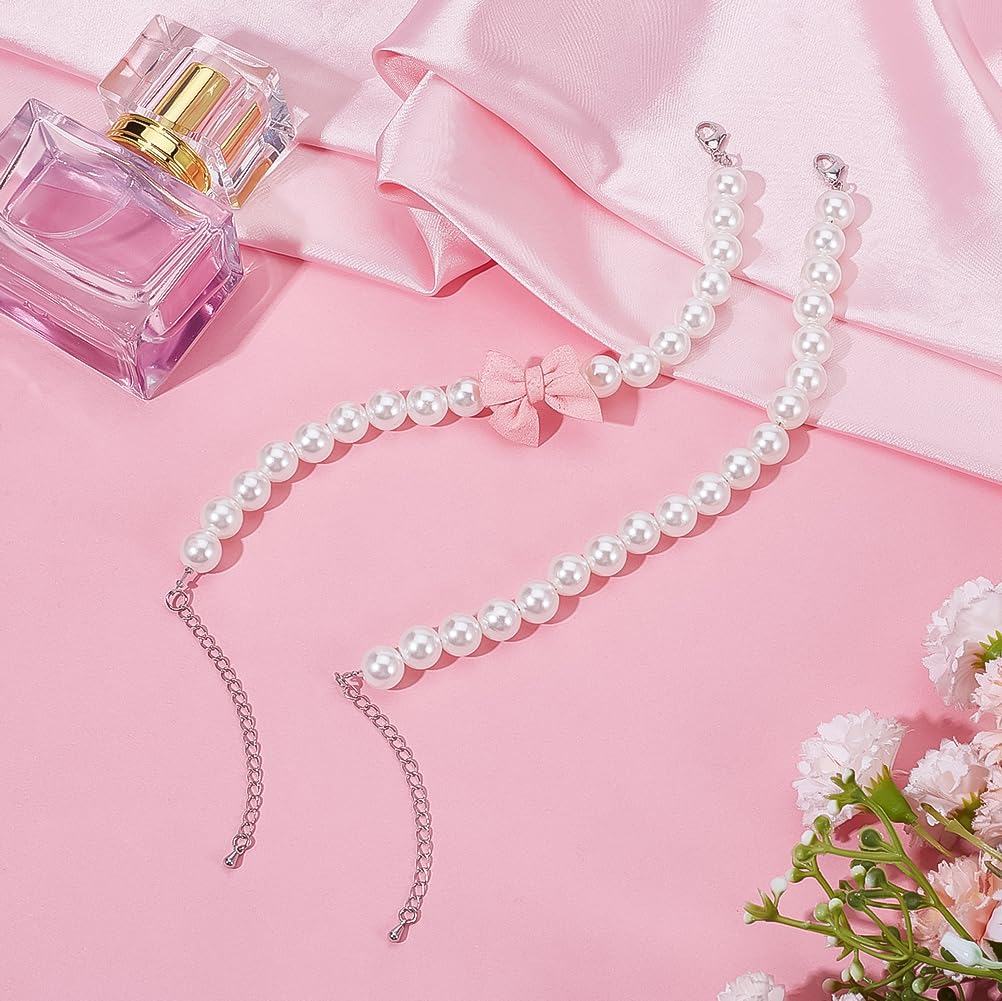 BENECREAT 2 pz 2 stili Collana Collare di Perle per Cani e Gatti,Fiocco di Perle Da 205~210mm, Collari per Animali Domestici con Ciondolo A Fiocco Rosa per La Toelettatura Degli Animali Domestici