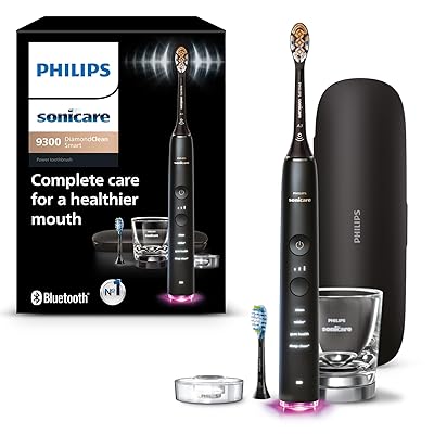 Philips Sonicare DiamondClean Smart 9500 Electric Toothbrush, Sonic Toothbrush with App, Pressure Sensor, Brush Head Detection, 5 Brushing Modes and 3 Intensity Levels, Black, Model HX9923/11
