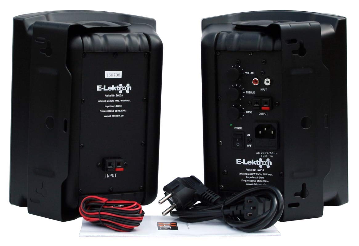 Elektron EWL5A Stereo Aktiv Wand-Lautsprecher Paar inkl. Wandhalter - 5" 2X 60W (Schwarz)
