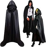 Capa Preta Fantasia Dia das Bruxa Feiticeira Mago Vampiro Drácula Pânico Fantasia Halloween Com Capuz Adulto Feminina Masculina Unissex
