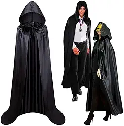 Capa Preta Fantasia Dia das Bruxa Feiticeira Mago Vampiro Drácula Pânico Fantasia Halloween Com Capuz Adulto Feminina Masculina Unissex