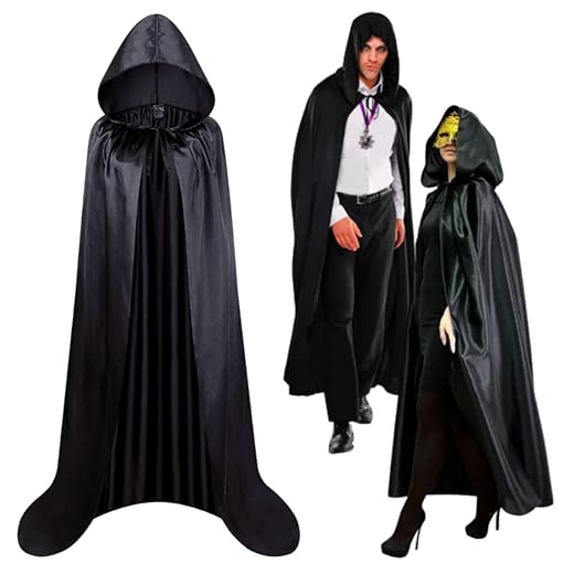 Capa Preta Fantasia Dia das Bruxa Feiticeira Mago Vampiro Drácula Pânico Fantasia Halloween Com Capuz Adulto Feminina Masculina Unissex