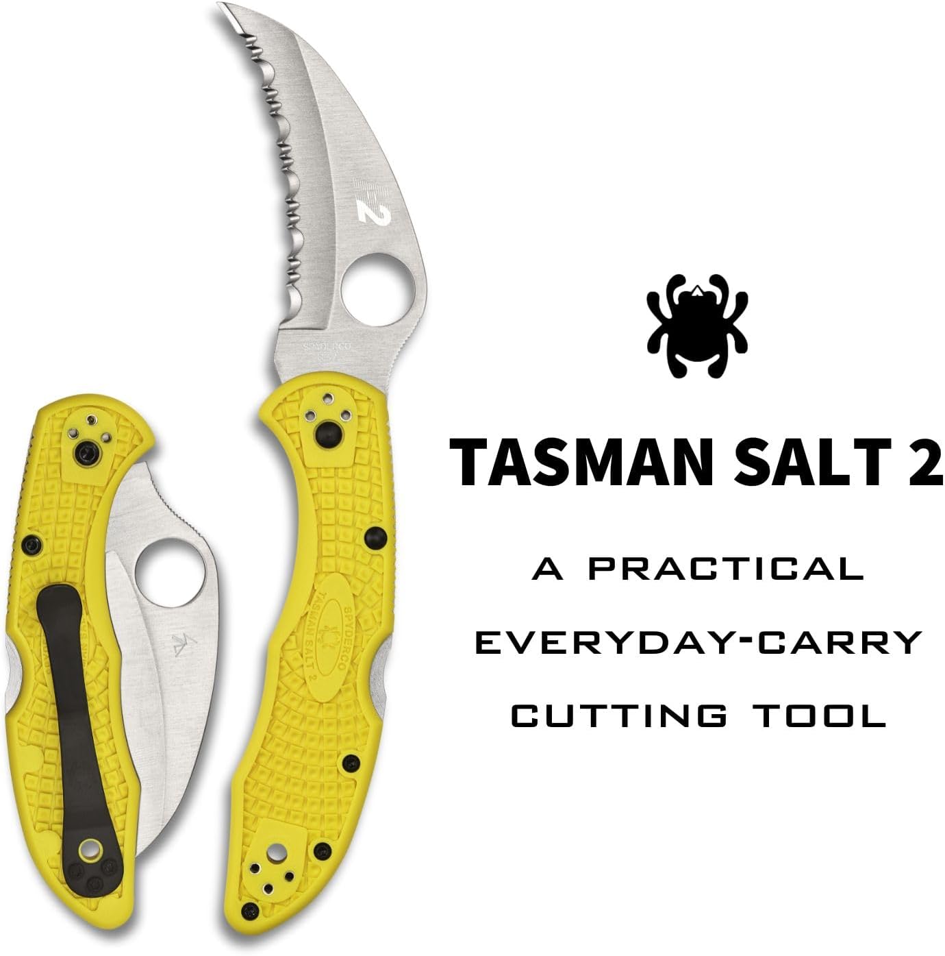 Spyderco Tasman Salt 2 Lightweight Knife with 2.91" H-1 Ultra-Corrosion Resistant Steel Blade and Yellow FRN Handle - SpyderEdge - C106SYL2