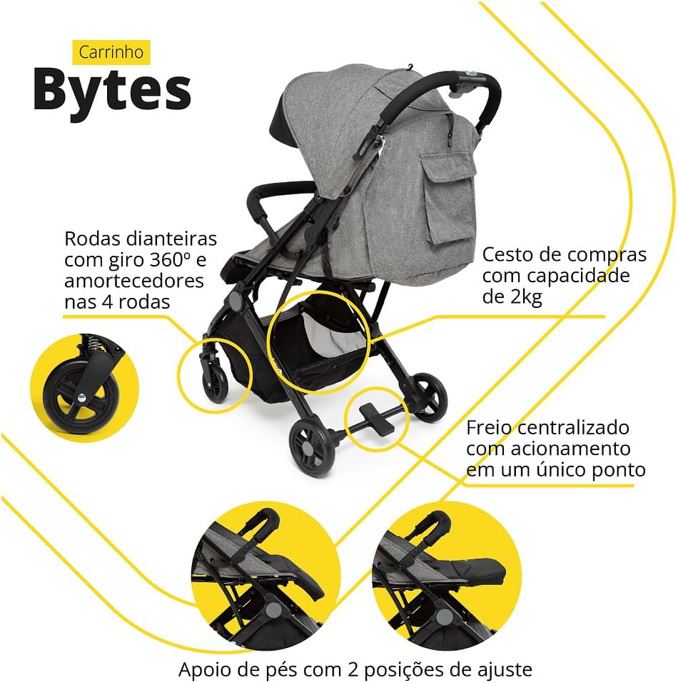 Carrinho de Bebê Safety 1st, Bytes, Grey Denin Carrinho de Bebê Safety 1st, Bytes, Grey Denin