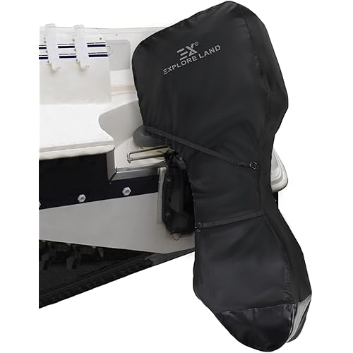 Explore Land Fade Resistant Full Outboard Motor Cover - Waterproof Upgraded Strong 600D Heavy Duty Boat Engine Covers Fit for Motor 100-150 HP, Black