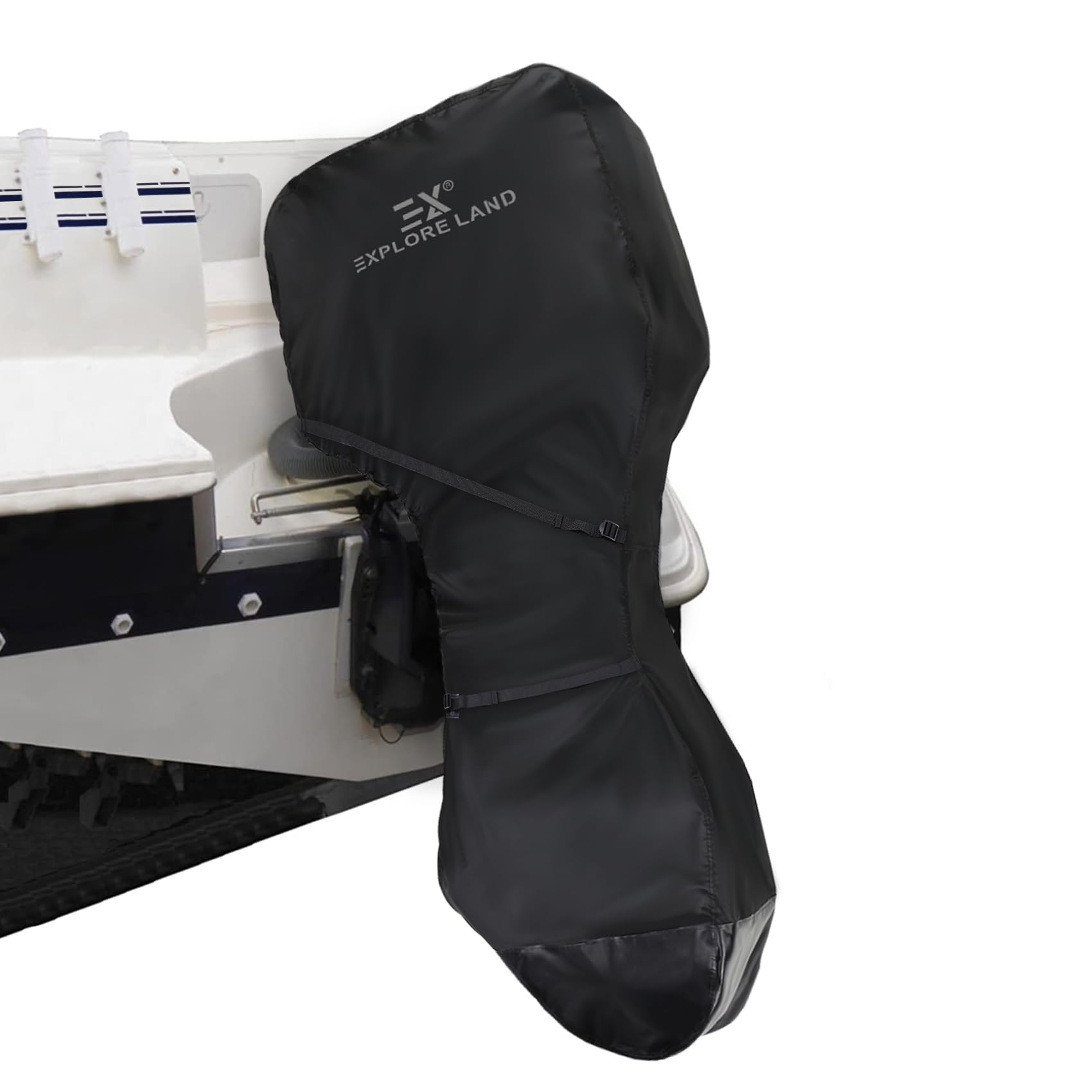 Explore Land Fade Resistant Full Outboard Motor Cover - Waterproof 600D Heavy Duty Boat Engine Covers Fit for Motor up to 30 HP, Black