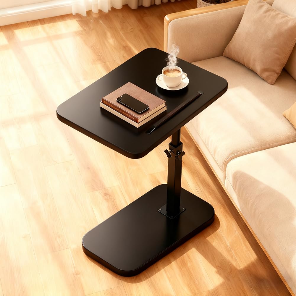Tavolino laterale girevole a 360°, a forma di C regolabile in altezza, comodino tavolino da caffè tavolino da divano con struttura metallica – salvaspazio per piccoli spazi, con supporto per