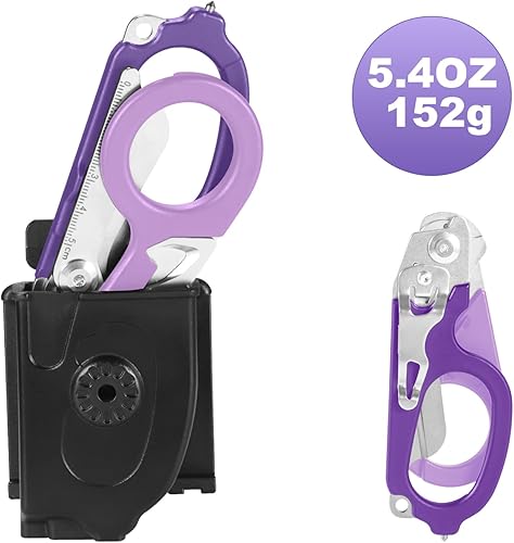 Miniatura 4 de Multi Tool 6 en 1 Tijeras EMT de respuesta de emergencia con funda, tijeras de trauma plegables de acero inoxidable con cortador de correa y