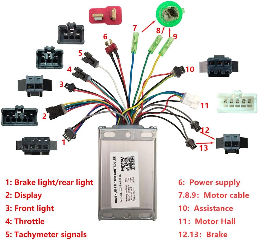 LONGCHI Brushless Motor Speed Controller X055-AB001A 48V 18A Suitable for KDS Protocol Electric Scooters Mountain Bikes Display Instruments and Electric Bicycle Controllers