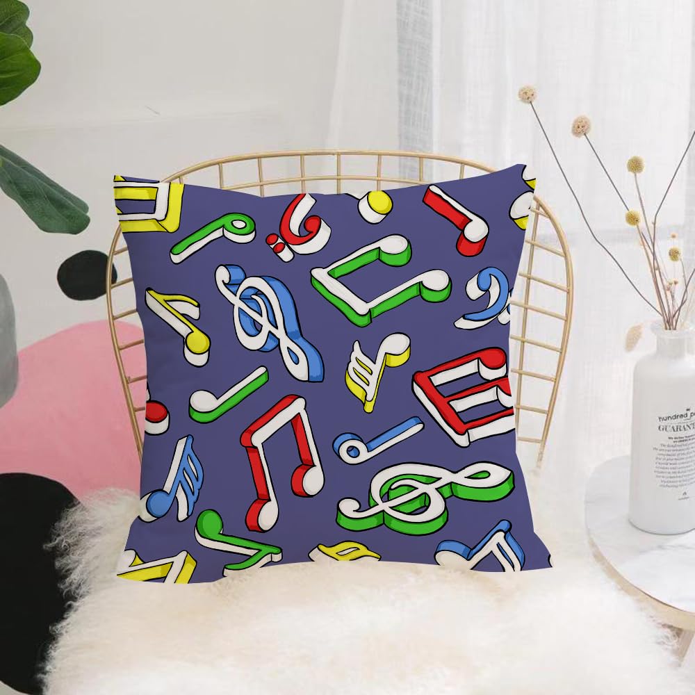 HYMSXW Cushion Cover,Throw Pillow Case Home Decorative for Living Room Bedroom Sofa Chair 20X20 Inch,Contrasting three-dimensional musical notes and colorful symbol patterns,Pillowcase 50X50cm