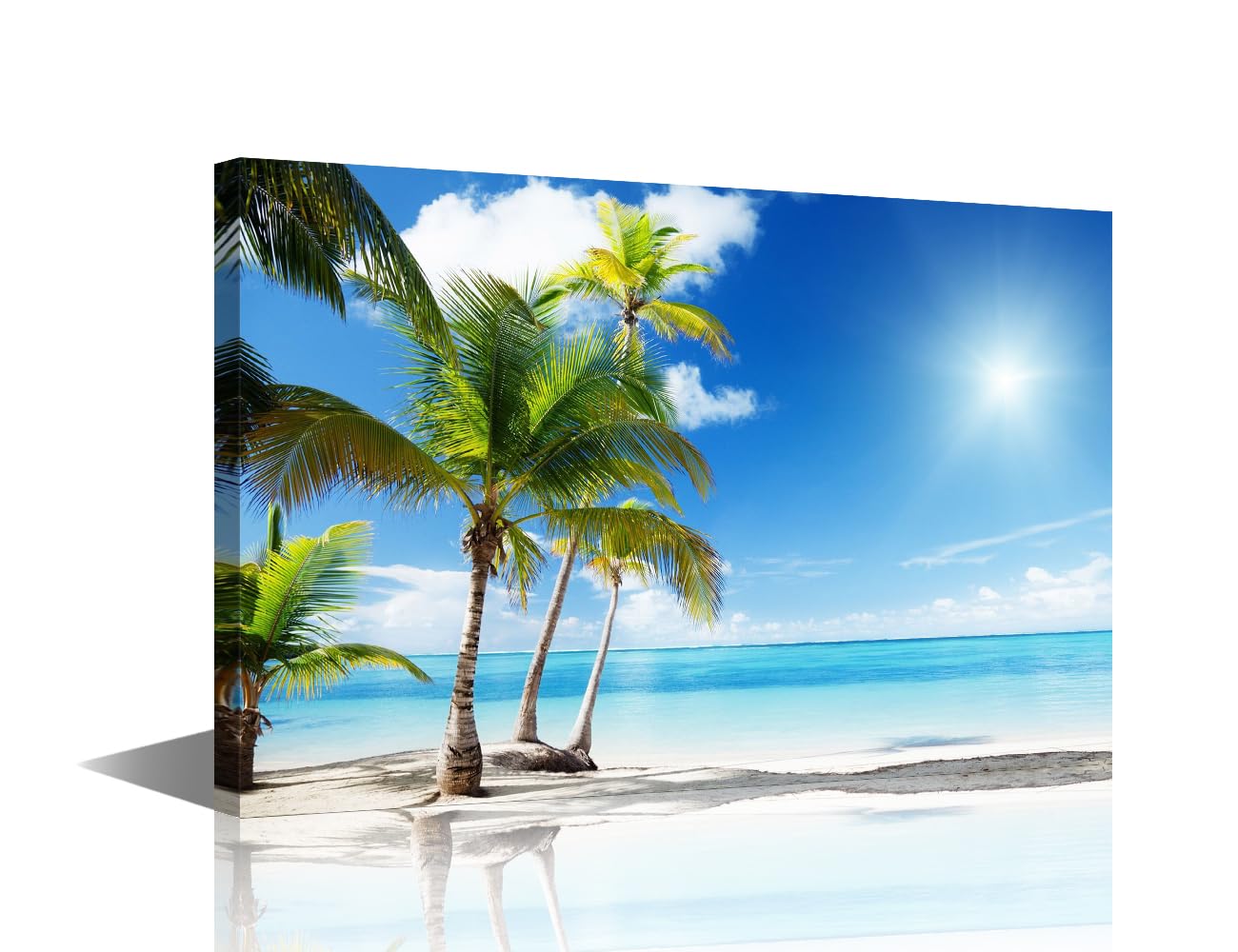 Canvas Print Wall Art Sunshine Sunlight Tropical Island Ocean Beach Nature Wilderness Photography Realism Decorative Landscape Colorful for Living Room Bedroom Office Framed (18" W x 12" H) — image 1