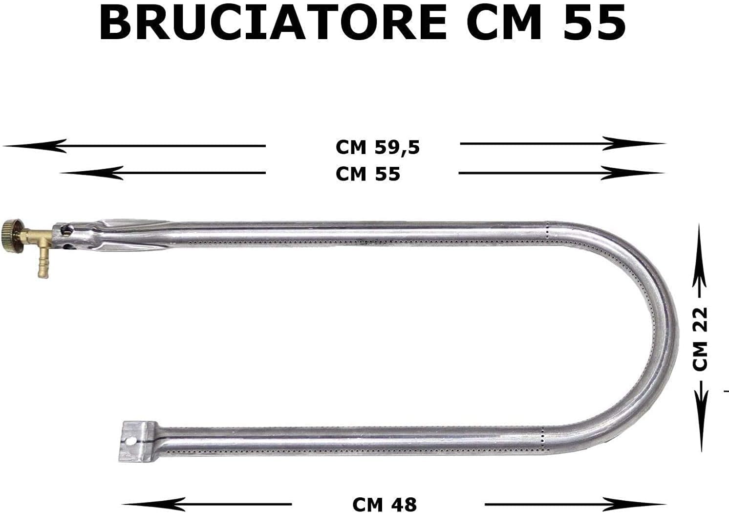 Bruciatore a Gas cm 55 a U ricambio universale per barbecue pietra ollare pietra lavica piastra ghisa (BRUCIATORE GAS METANO) Potenza 7 kw