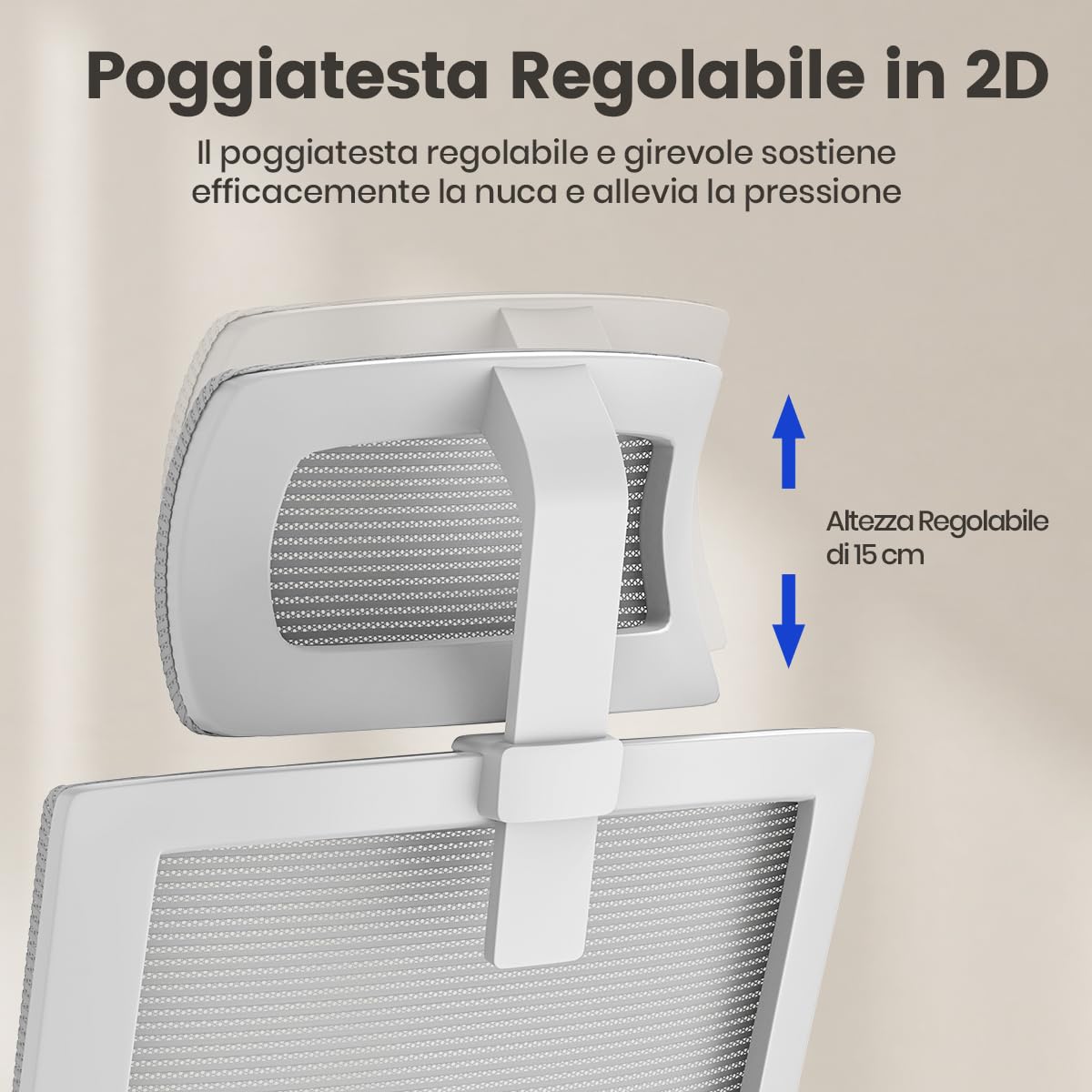naspaluro Sedia da Ufficio Ergonomica con Supporto Lombare, Poltrona da Ufficio in Rete Traspirante, Regolabile in Altezza di 10 cm, Grigio