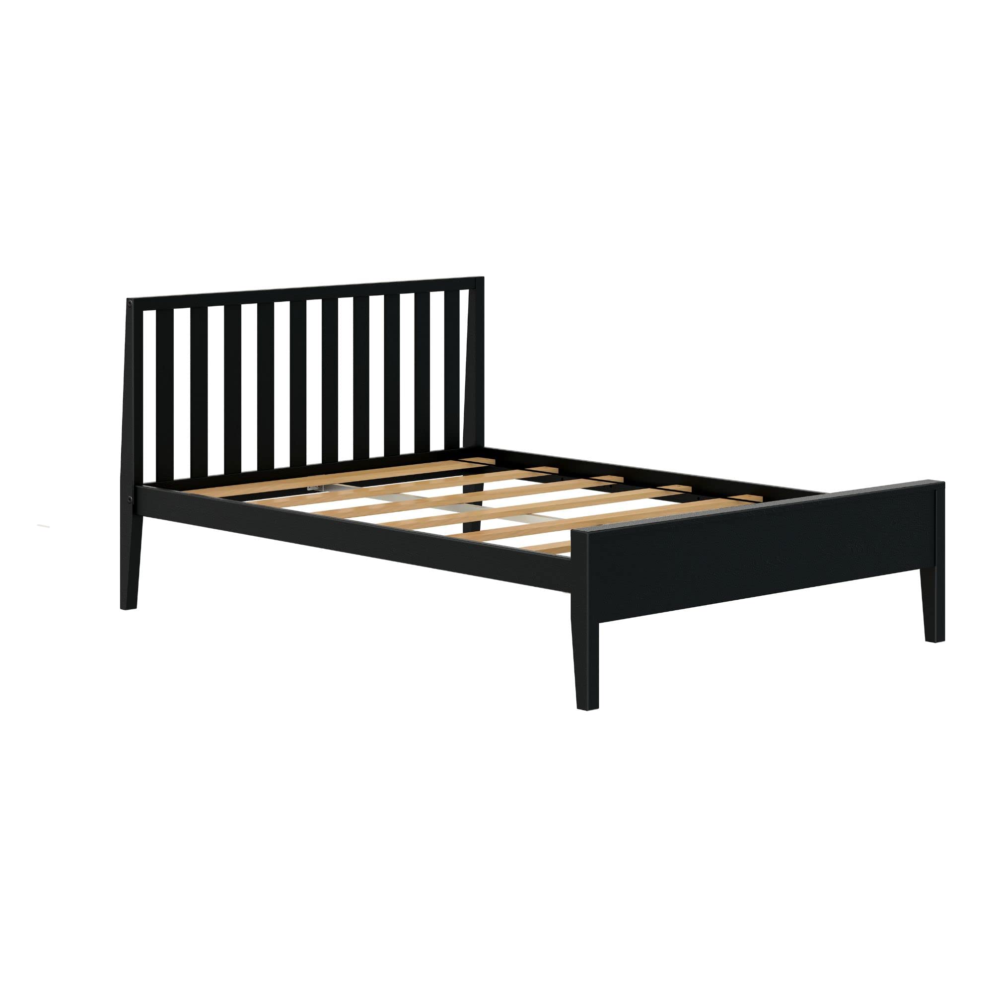 Plank+Beam Scandinavian Single Bed (Full), with Slatted Headboard, Black | Exceptional Craftsmanship, Metal Support Bar, Low VOC Finishes, Modern Design, Easy Assembly, Solid Wood
