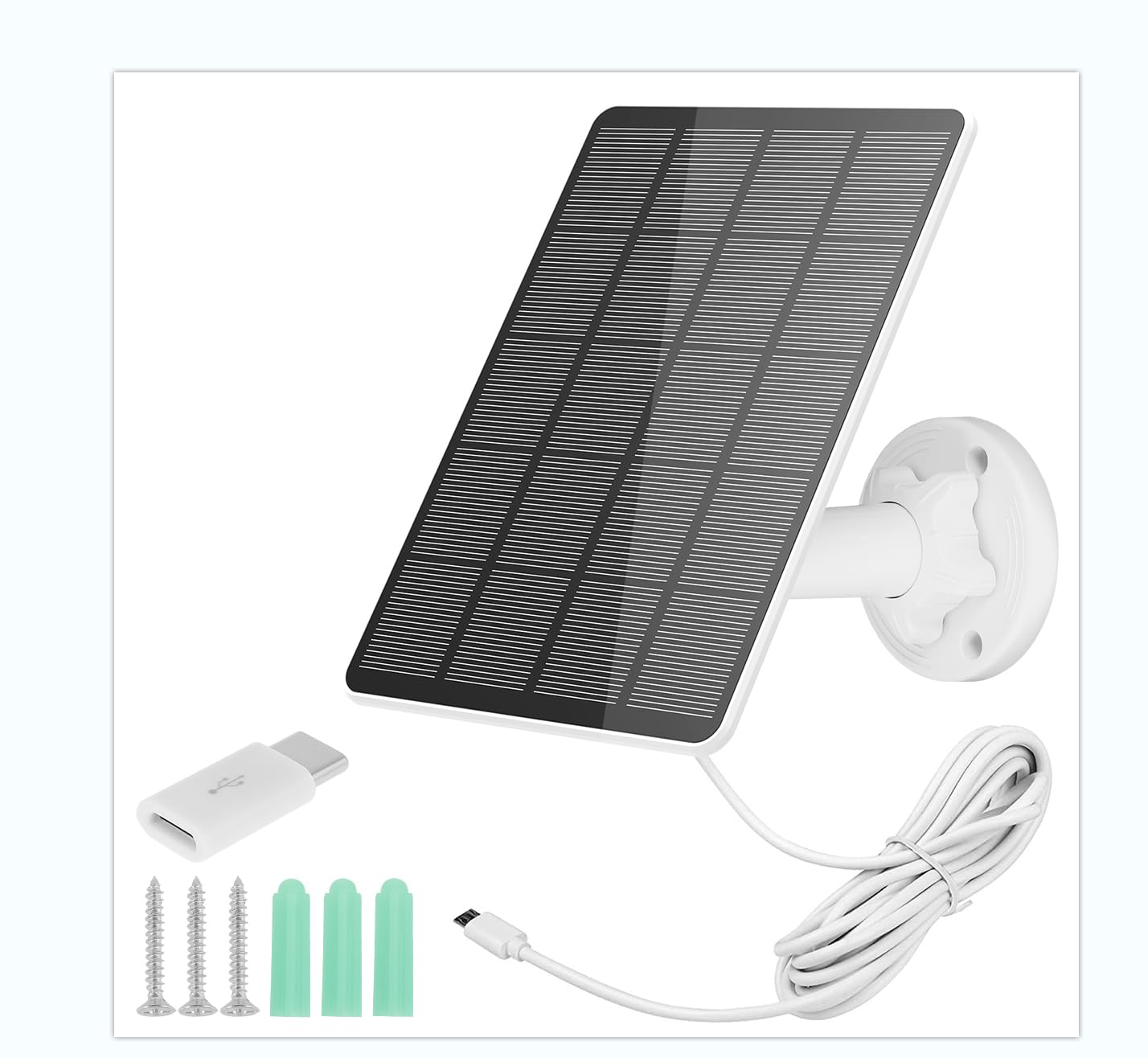 5W Solar Panel for Security Camera,USB Solar Panel for DC 5V Rechargeable Battery Camera,360° Adjustable Solar Charger with Micro USB and Type-C Port,IP65 Waterproof, 9.8ft Cable (1 Pack)