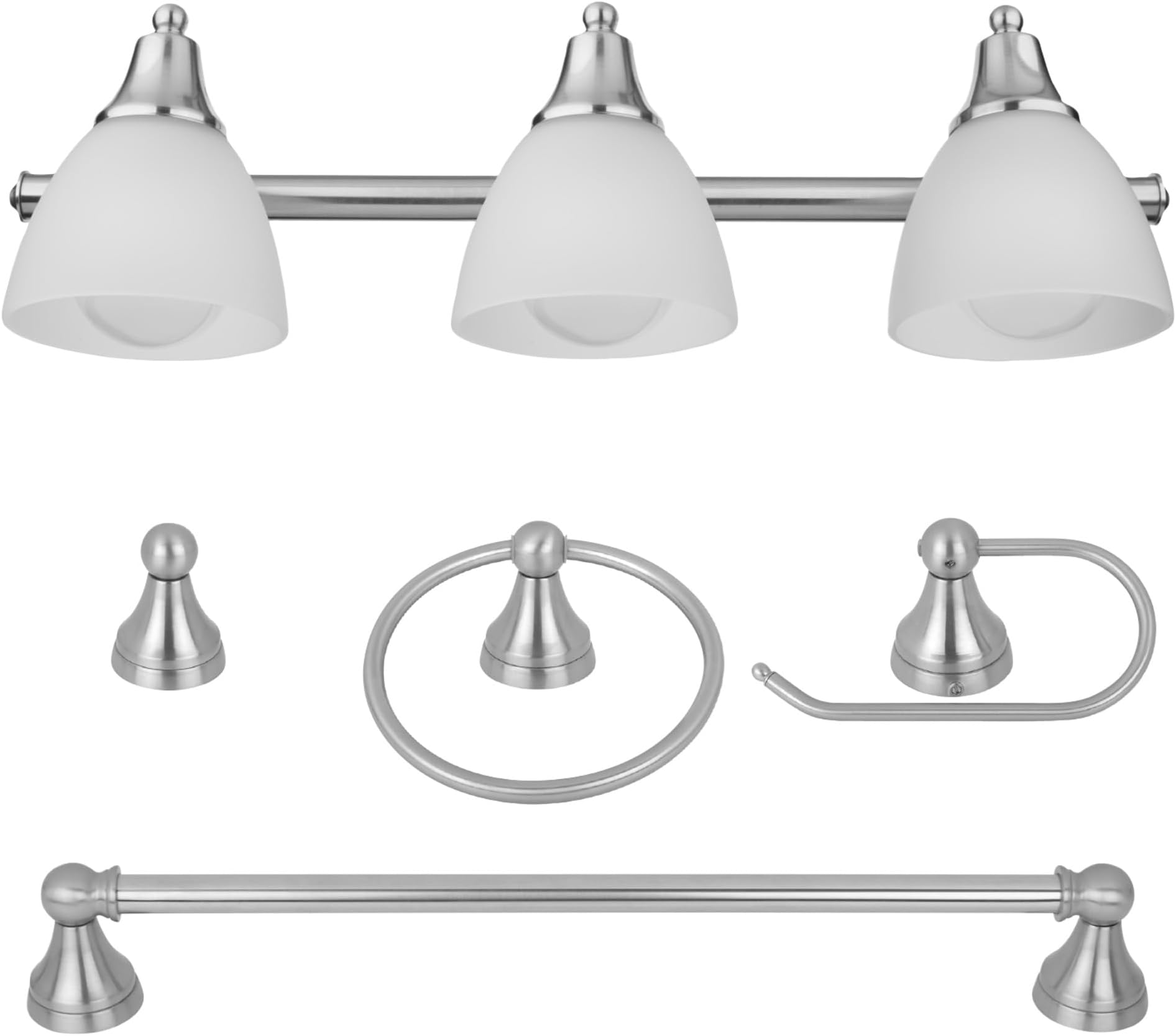 50700 3-Light Vanity All-in-One Bathroom Set, 5 Piece Brushed Steel Finish, 70, Bulb Not Included