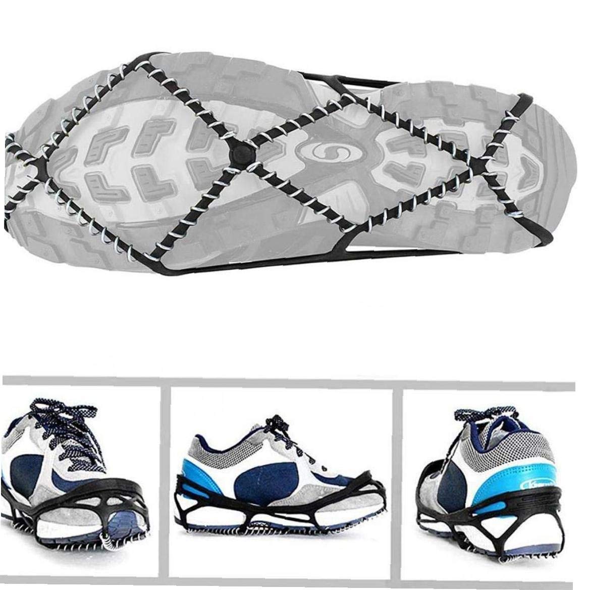 Crampons Ice Crampons Poignées de Traction Bottes de randonnée antidérapantes Chaussures avec Sangles en Caoutchouc Pointes en Acier Inoxydable pour Marcher sur la Neige et la glac