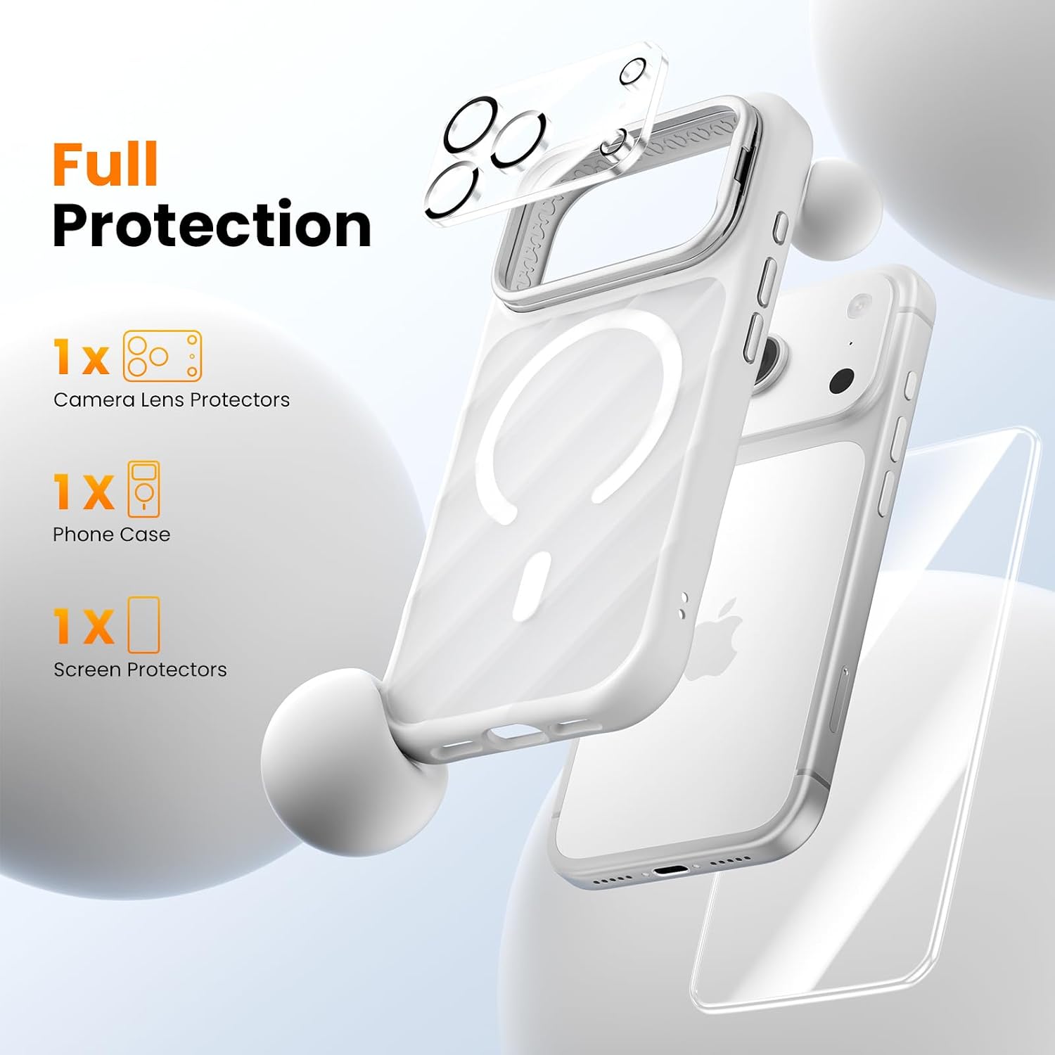 3-in-1 Set for iPhone 17 Pro Case with Camera Stand [1 Screen Protector & 1 Camera Lens Protector ][Fits MagSafe][Shockproof & Magnetic][Translucent Matte] Fashion Phone Case for 17 Pro (Silver)