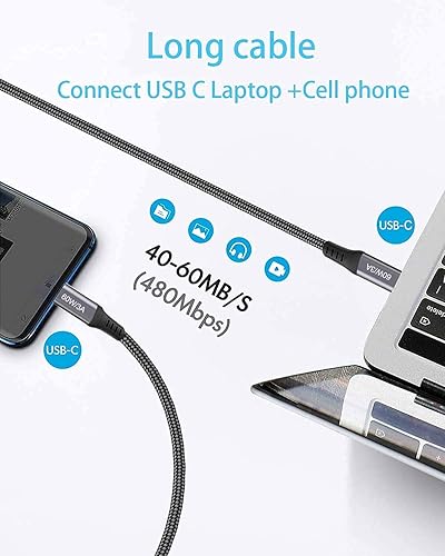 Miniatura 4 de Cable USB-C a USB-C de 20 pies de 60 W, cable USB tipo C a tipo C 2.0, cable de carga USB C para MacBook Pro 2020, iPad Air 5th, Galaxy S22 S21,