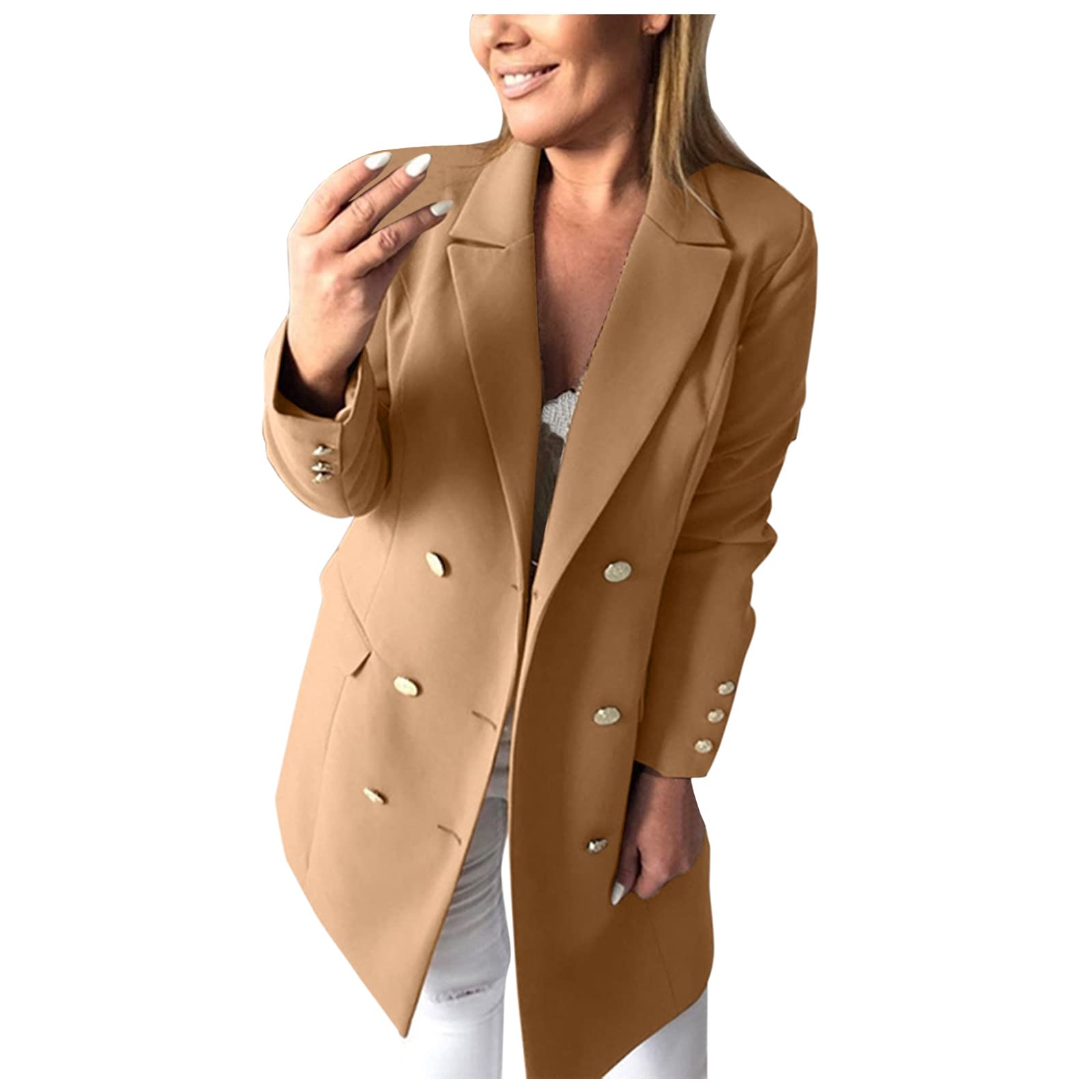 Chaqueta Mujer Invierno Abrigos De Cazadora Forro Polar，Abrigo femenino doble botonadura solapa lana manga larga corte ajustado informal elegante chaqueta invierno cálida clásica