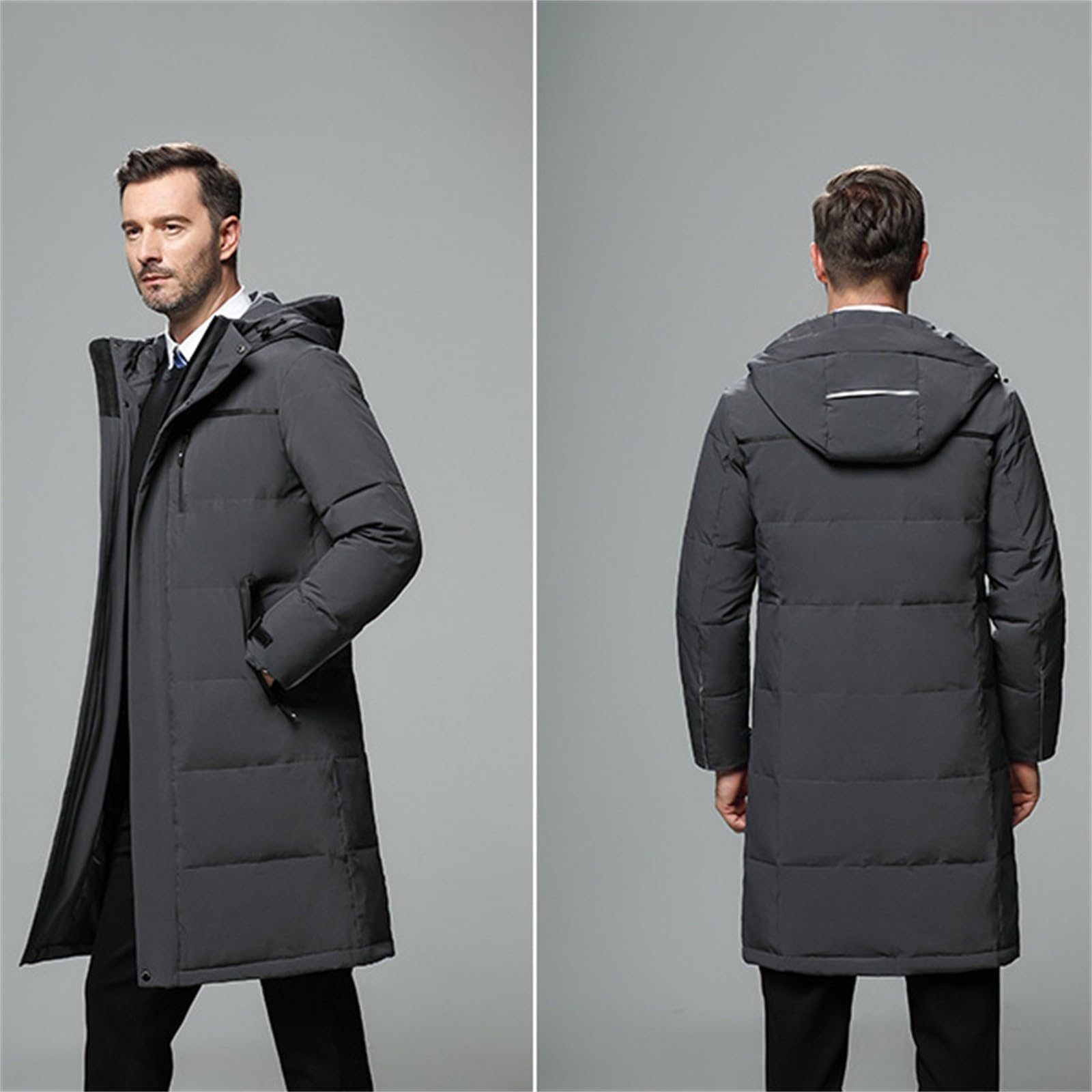 Piumino da uomo con cappuccio, giacca lunga imbottita per esterni, termica, isolante, invernale, per viaggi, passeggiate, caldo, con cerniera e tasche