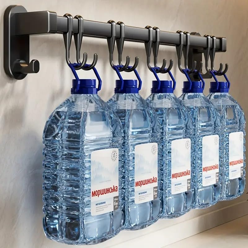 Miniatura 5 de AmoiChic - Estante adhesivo para ollas montado en la pared, para cocina, tapa desmontable, organizador de utensilios con 6 ganchos para cocina,