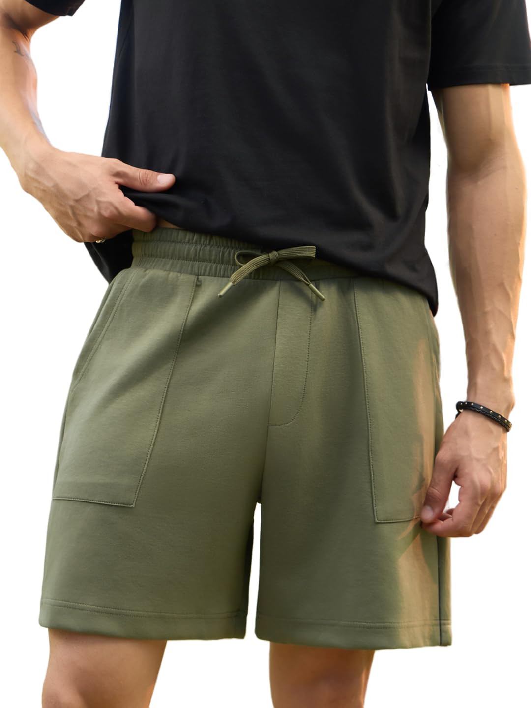 the souled store Bermuda Shorts: Men and Boys Drawstring Waist Solid Cotton Blend Regular Fit Front Patch Pockets Everyday Lightweight All-Season Bermuda Shorts-picture-21