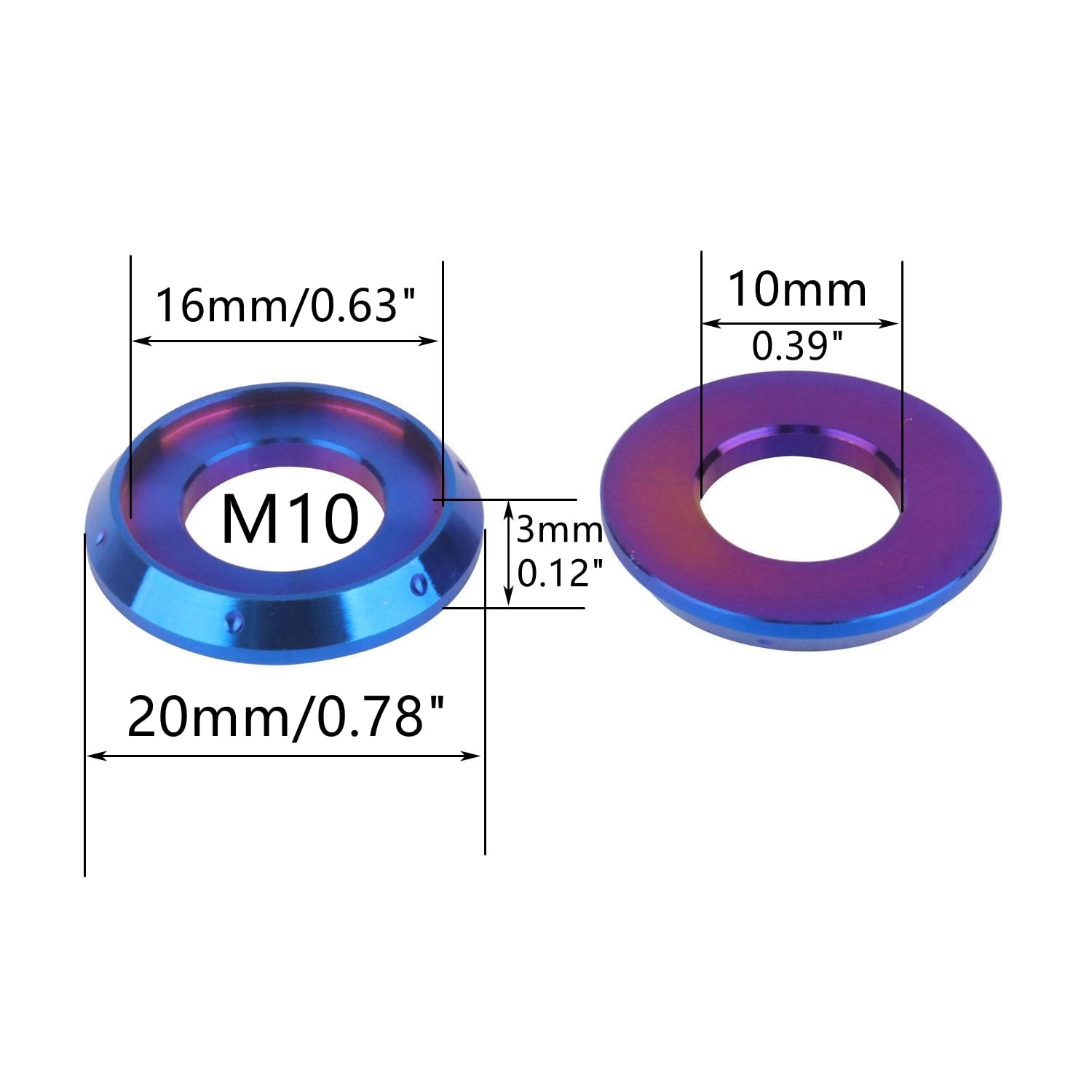 10Pcs Titanium Flange Washer M5 M6 M8 M10 Spacer Washer for Motorcycle Car (Burnt Blue, M10)