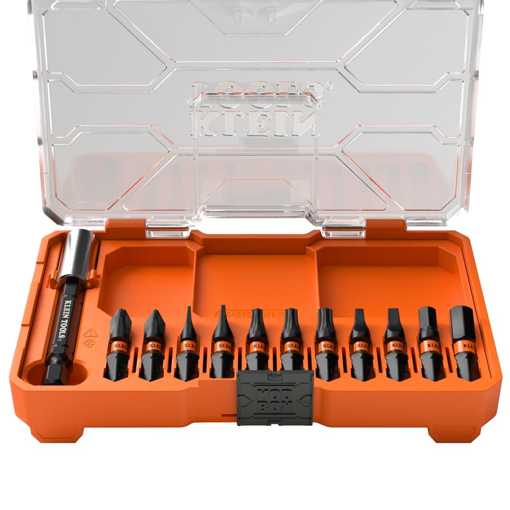 Klein Tools 33801S Impact Driver Bit Set, 12-Piece, S2 Steel, MODbox Compatible Storage Case, Magnetic Holder, Professional Driver Bits