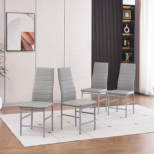 Miniatura 7 de Juego de 4 sillas de comedor, silla auxiliar tapizada, sillas modernas de cocina y comedor, silla de comedor de piel sintética lavable con patas de